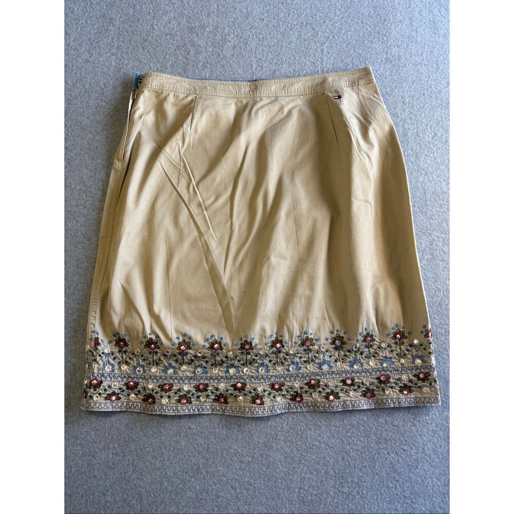 vintage y2k khaki preppy floral boho embroidered hem Tommy Hilfiger skirt L